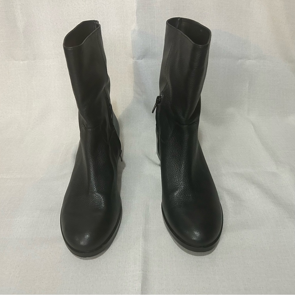 Michael Kors black leather low ankle boots booties block heel - Picture 2 of 6